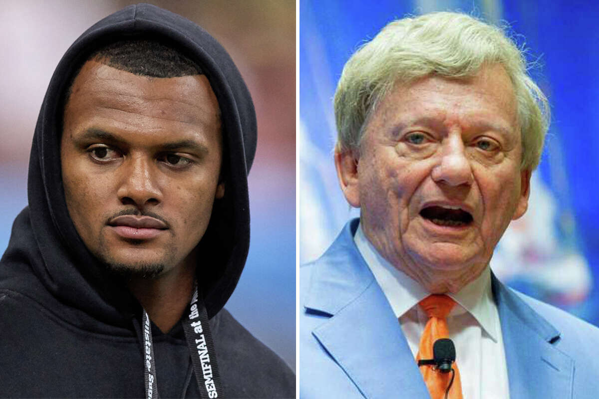 Texans quarterback Deshaun Watson and attorney Rusty Hardin are pictured together in this composite photo.
