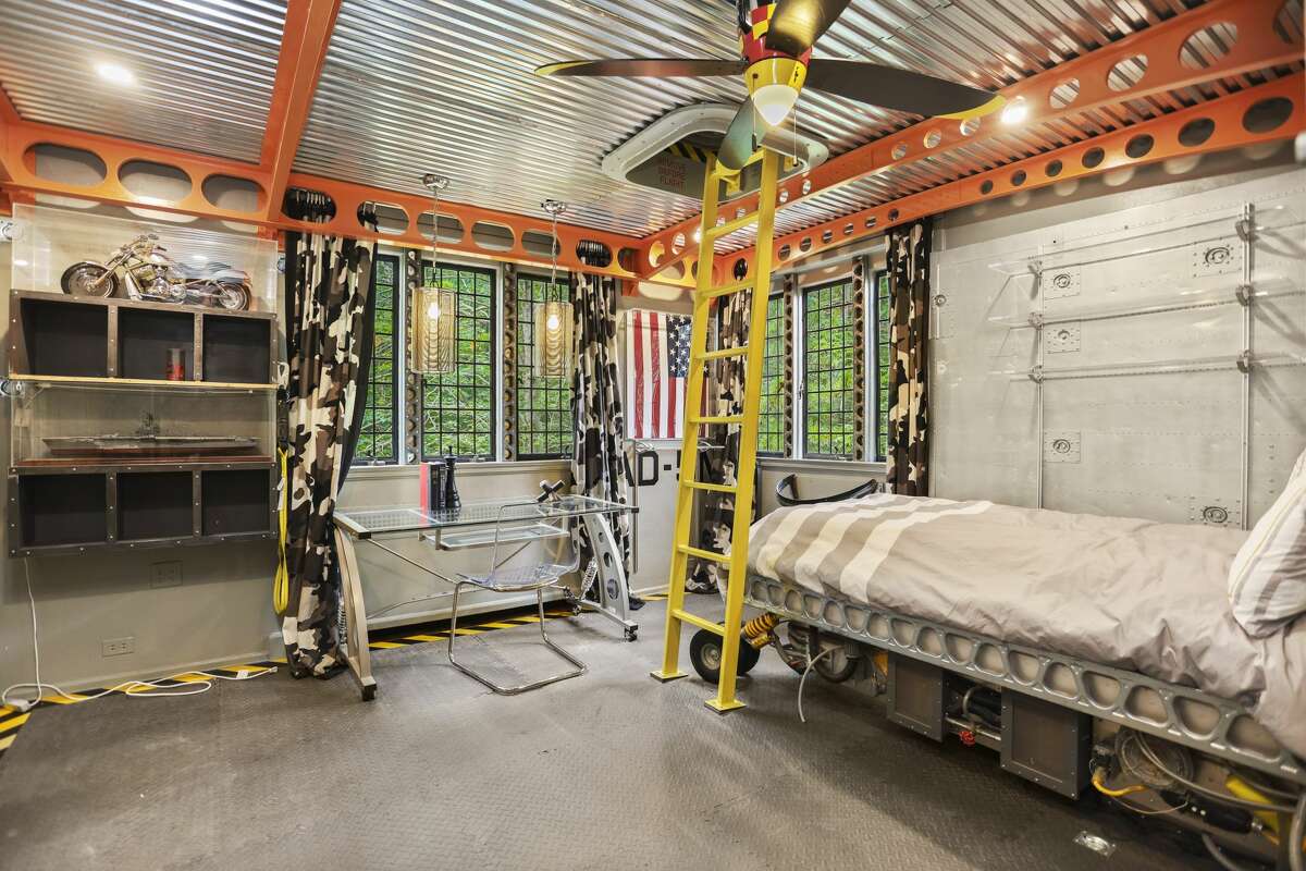 One of the bedrooms in the home on 59 Sawmill Lane in Greenwich, Conn. was highlighted on the viral social media account Zillow Gone Wild.  