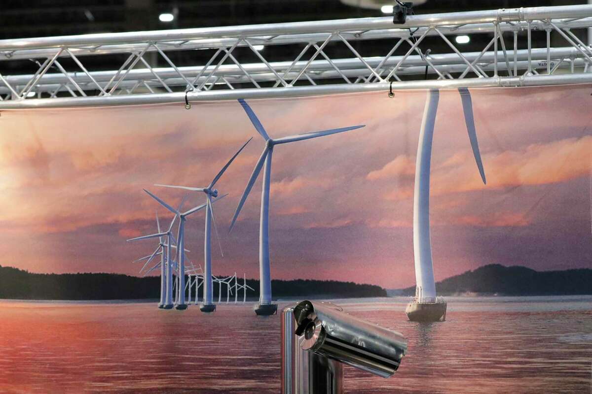 Small, obscure references to green renewable energy can be seen on some displays on the exhibition floor during the third day of the Offshore Technology Conference, held at NRG Center on Wednesday.