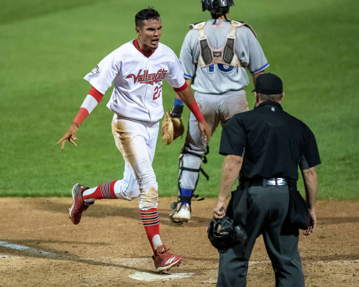 Tri-City ValleyCats shortstop Nelson Molina scores the game-winner in the bottom of the ninth against the New York Boulders at Joseph L. Bruno Stadium on Wednesday, Aug. 18, 2021.