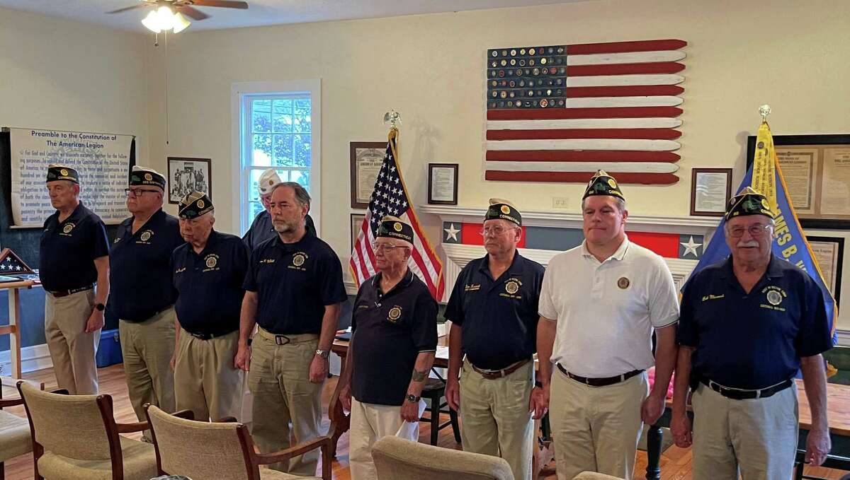 The American Legion Post 86 in Wilton, recently held its Installation of Officers ceremony at the Post, at the town's 112 Old Ridgefield Road. Pictured from the left to right are Post 86 officers: Commander Paul Niche, Senior Vice Commander, and Adjutant Tom Moore, Jr., Vice Commander Alex Ruskewich, Finance Officer Sean McNeill, Chaplain Frank Dunn, Judge Advocate Don Hazzard, Sergeant at Arms Jeff Turner, and Service Officer Bob Mecozzi. Moore, Jr., writes this regular column about becoming a member of the Post.