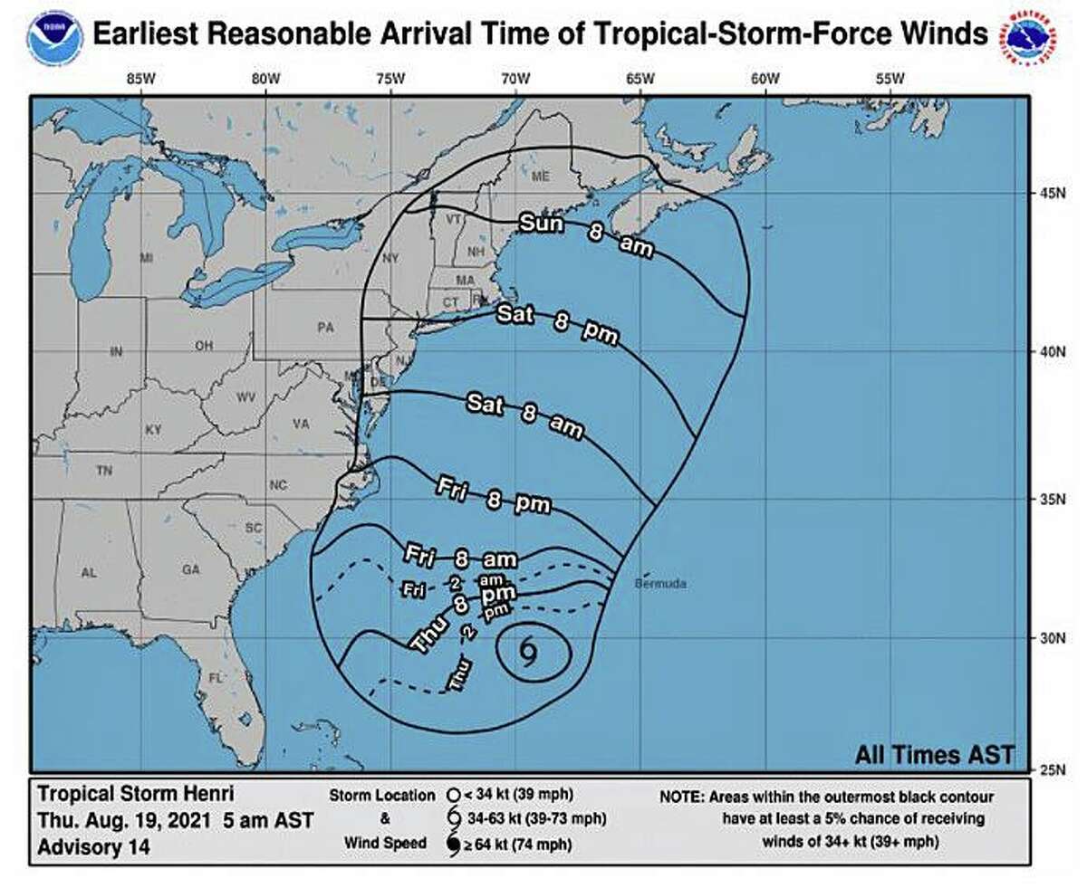 The current forecast indicates the effects of the tropical storm should reach the Connecticut are by Saturday, Aug. 21, 2021.