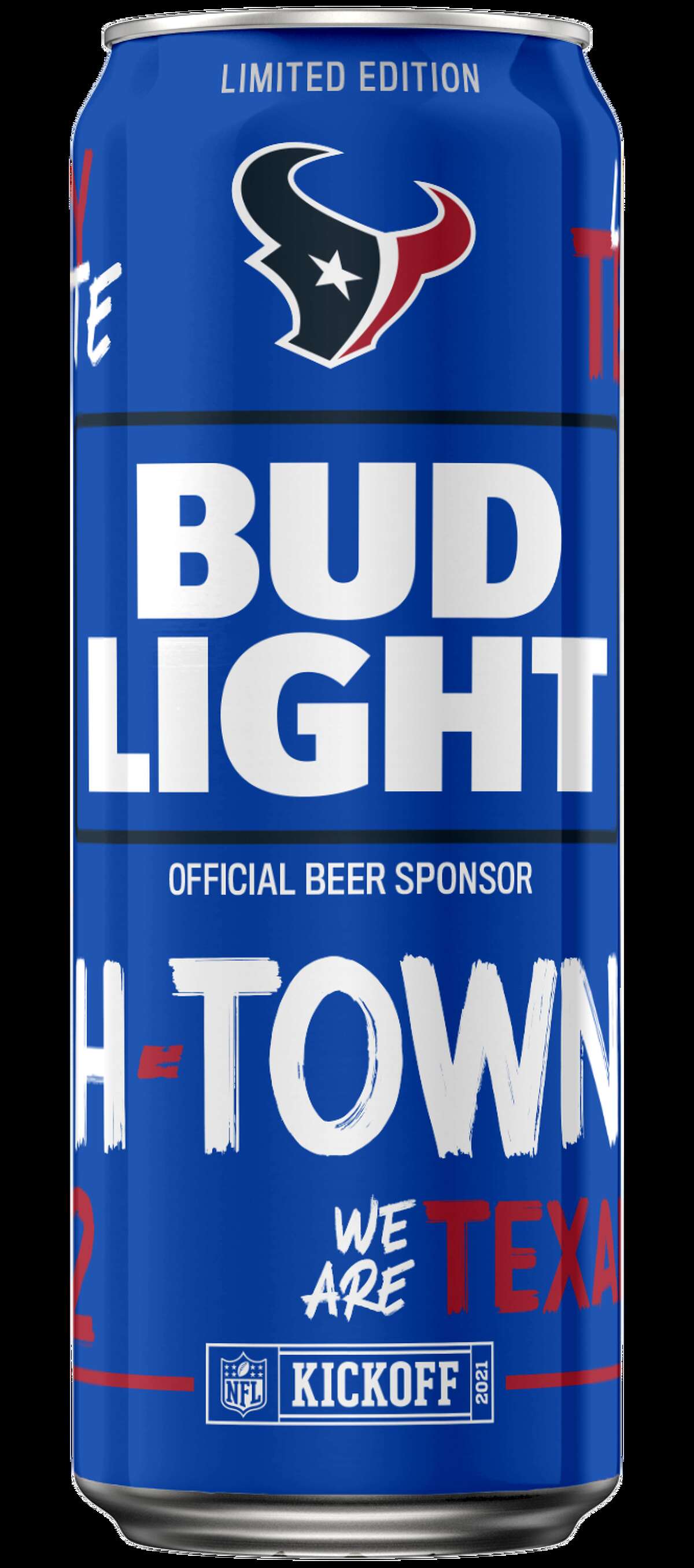 These specialty Houston Texans Bud Light cans will be available in stores on Aug. 23, 2021.