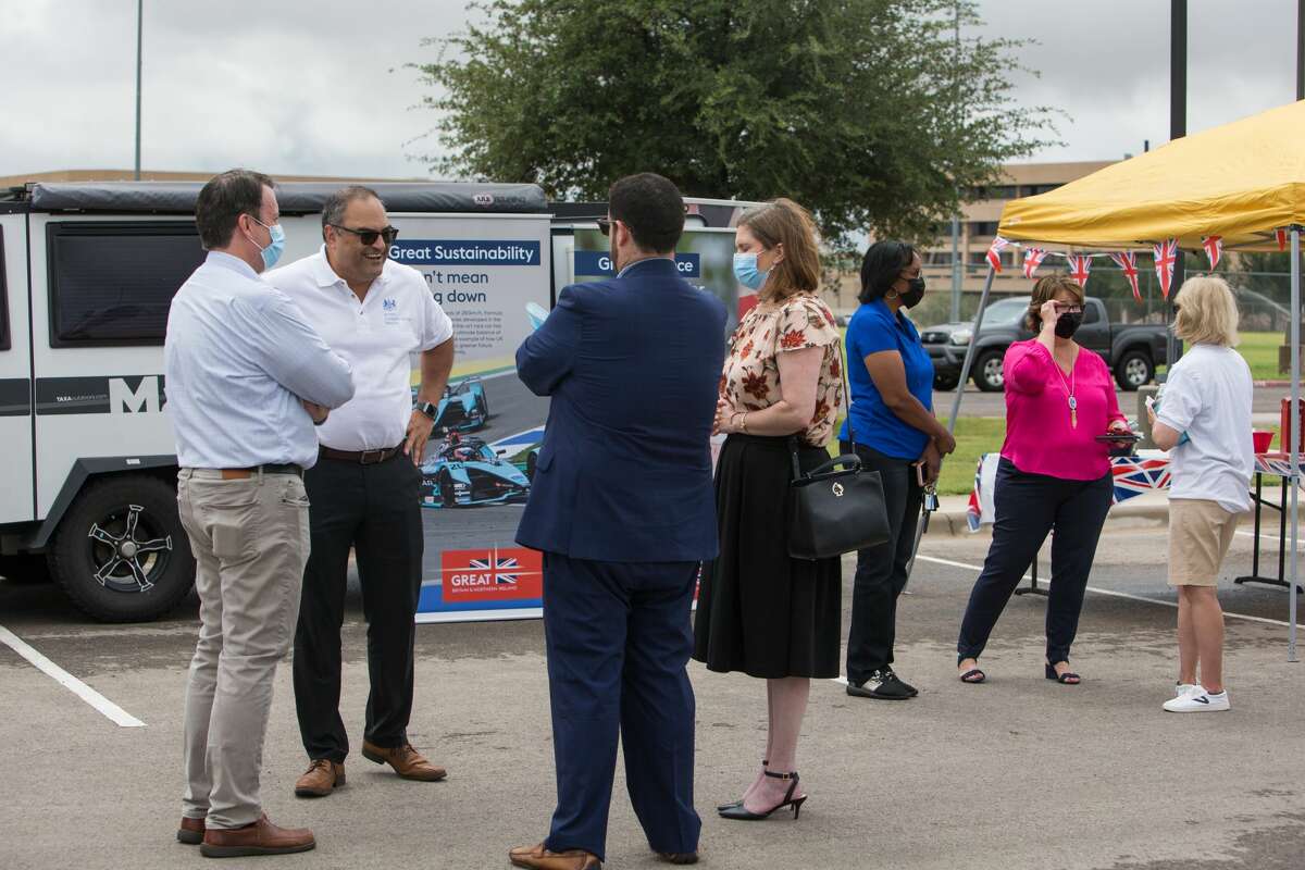 British Consul General Richard Hyde, out of Houston, talks with visitors at the pop-up consul at the University of Texas Permian Basin.