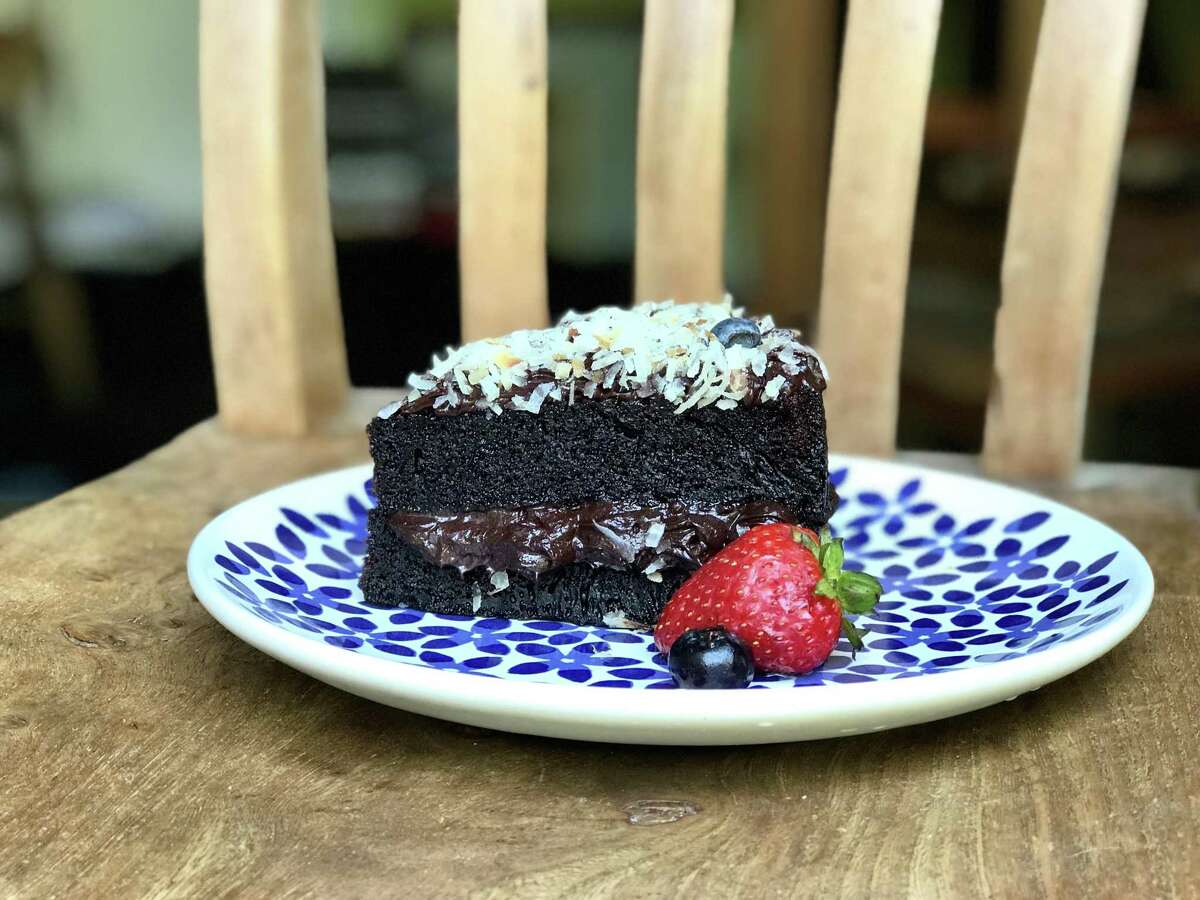 Dark chocolate cake with coconut from Good Vibes Burgers & Brews in Pearland
