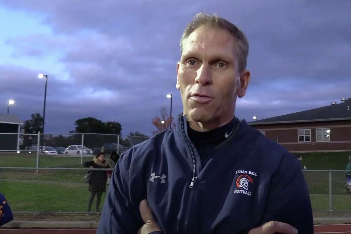 Lyman Hall coach Bill Weyrauch after his teams win against Guilford in 2019.