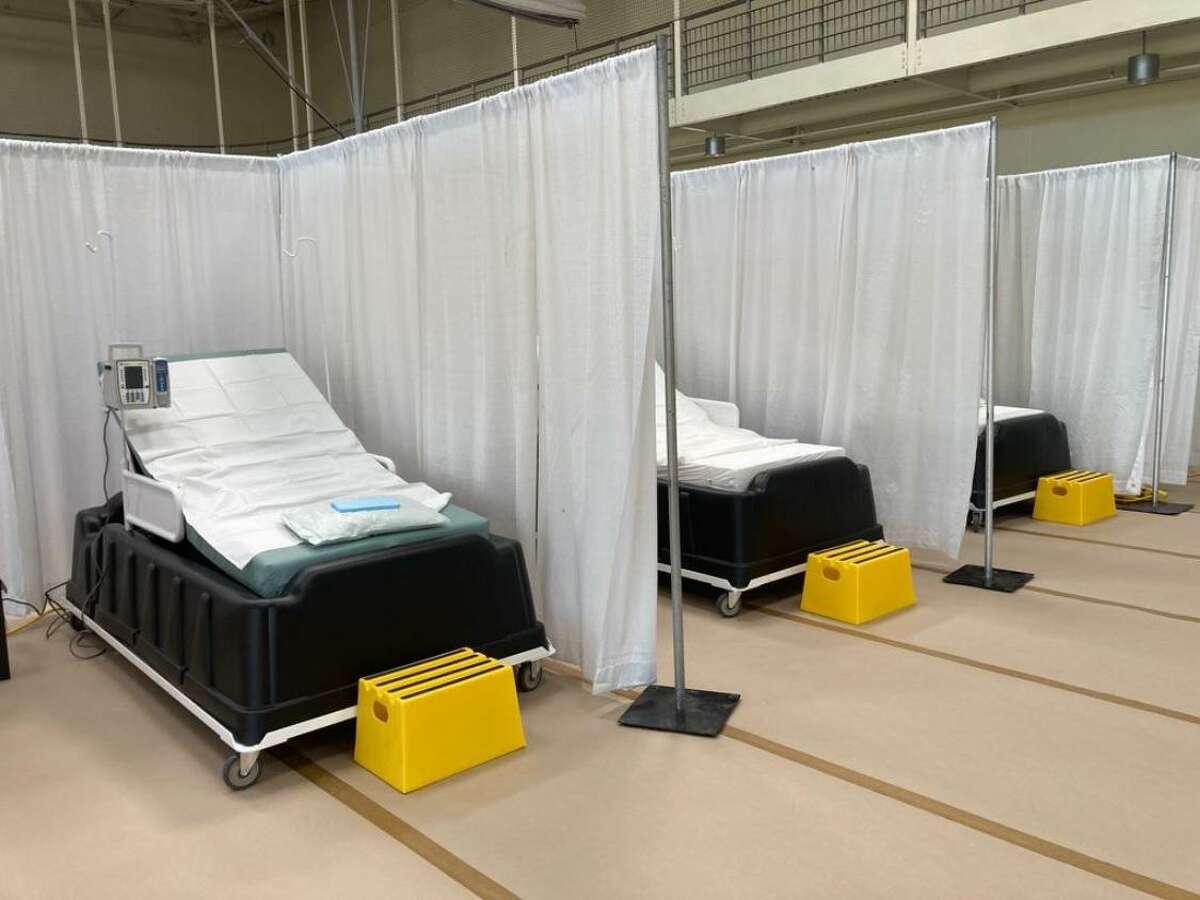 Beds are shown in the COVID-19 infusion center located at 2102 Clark’s Crossing Dr.