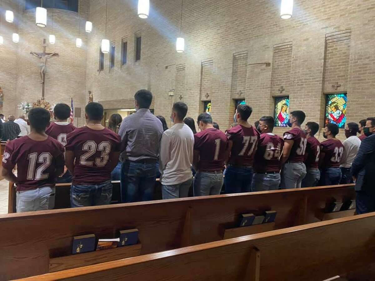 The Mathis community showed its Mathis Pirates pride at the funeral mass of Georgiana Martinez, a single mother to five who died of COVID-19 on Aug. 12, 2021.
