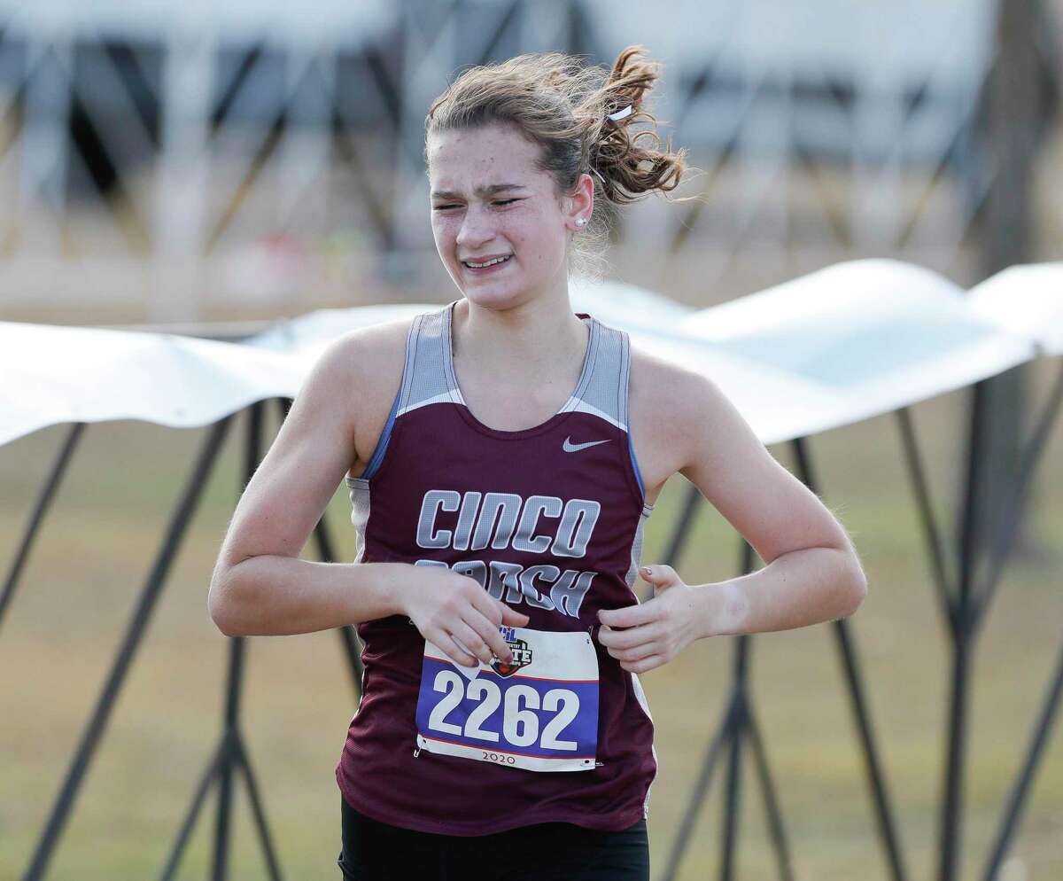 Alison Mueller of Cinco Ranch competes in the Class 6A race during the UIL State Cross Country Championships at Old Settlers Park, Tuesday, Nov. 24, 2020, in Round Rock.