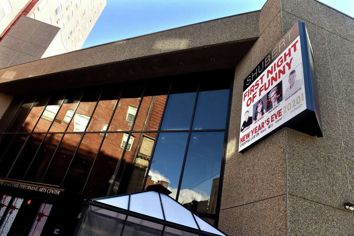 The outside of the Shubert Theatre in New Haven, December, 2020.