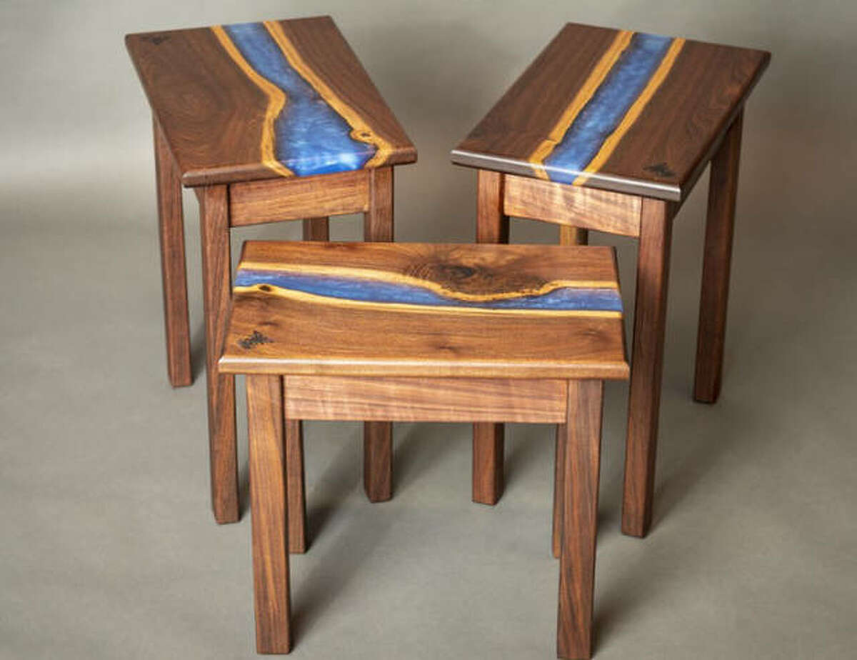In this year’s Midwest Salute to the Arts’ fine craft/wood category, blue deep end tables by James Davis.
