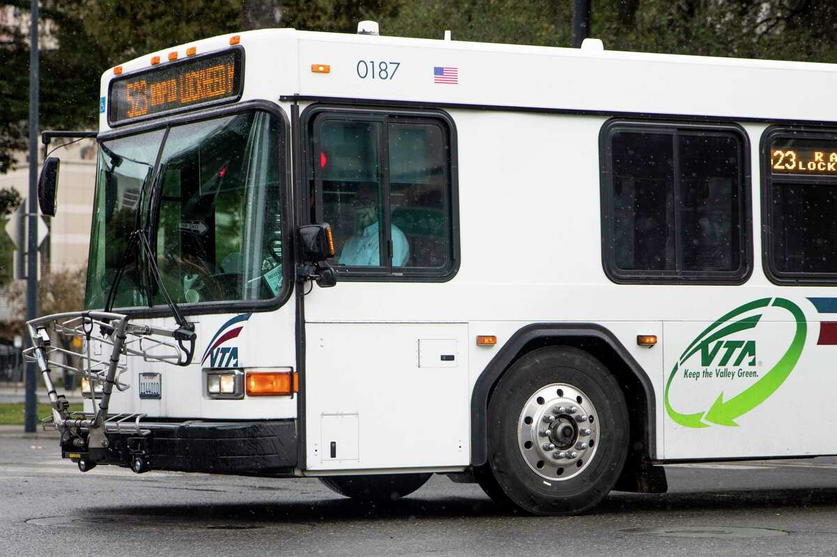 This file photograph shows a Valley Transportation Agency bus making its way down East Santa Clara Avenue in San Jose, Calif. Friday, January 22, 2021.
