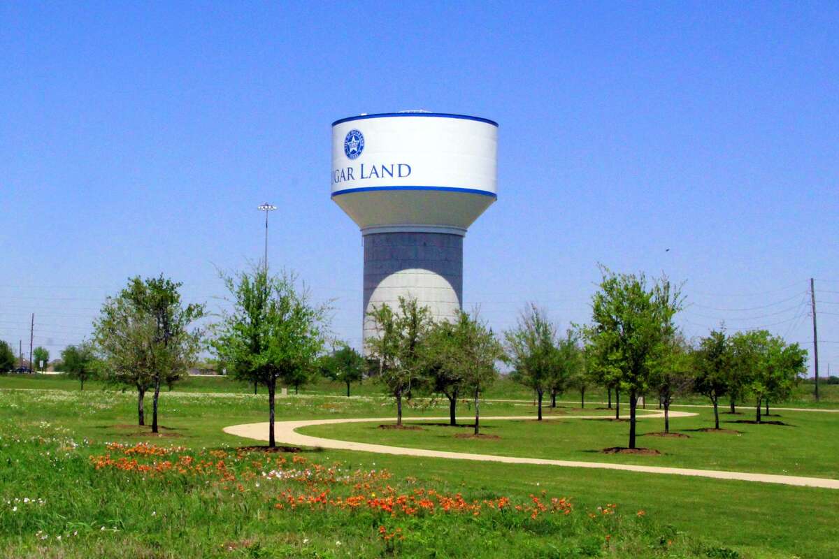 Sugar Land’s iconic water tower on a bright, sunny day.