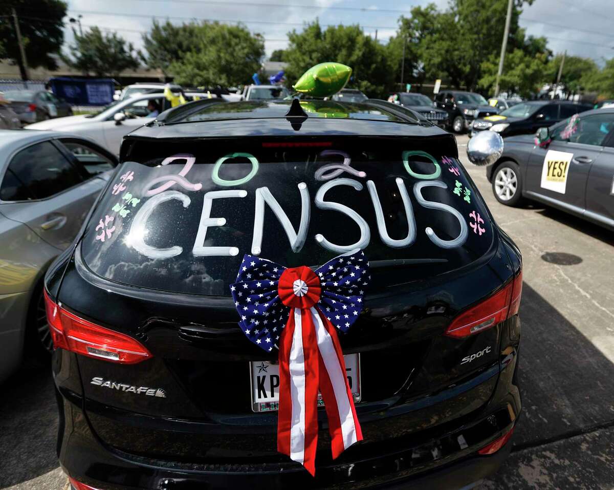 A car decorated with "2020 Census" during a “Census Caravan” car parade through Fifth Ward, decorated vehicles encouraging people to complete the census, and were joined by Mayor Sylvester Turner and Congresswoman Sheila Jackson Lee, Saturday, July 18, 2020, in Houston.