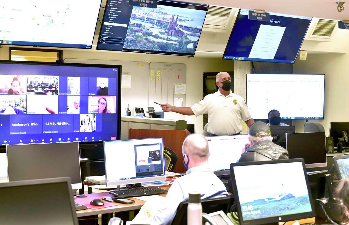 Rick Fontana, Director of the city of New Haven, Office of Emergency Management & Homeland Security Sunday Sunday, August 22, 2021 at the New Haven Office of Emergency Management's Emergency Command Center where representatives of all city departments share updated status reports on Hurricane Henri.