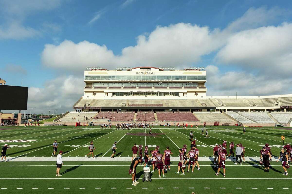 The sun shines on Bobcat Stadium at Texas State University during an inter-squad scrimmage on Saturday, August 14, 2021, in San Marcos, TX. (Jordan Vonderhaar/Contributor)