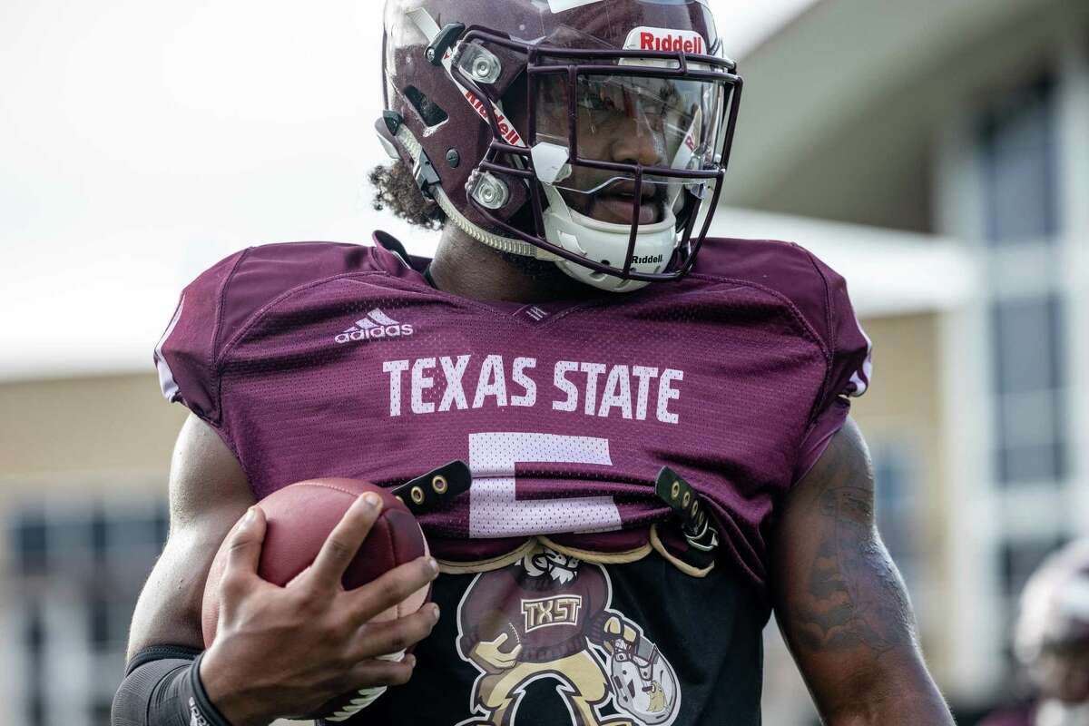 Texas State running back Brock Sturges warms up for an inter-squad scrimmage on Saturday, August 14, 2021, in San Marcos, TX. (Jordan Vonderhaar/Contributor)