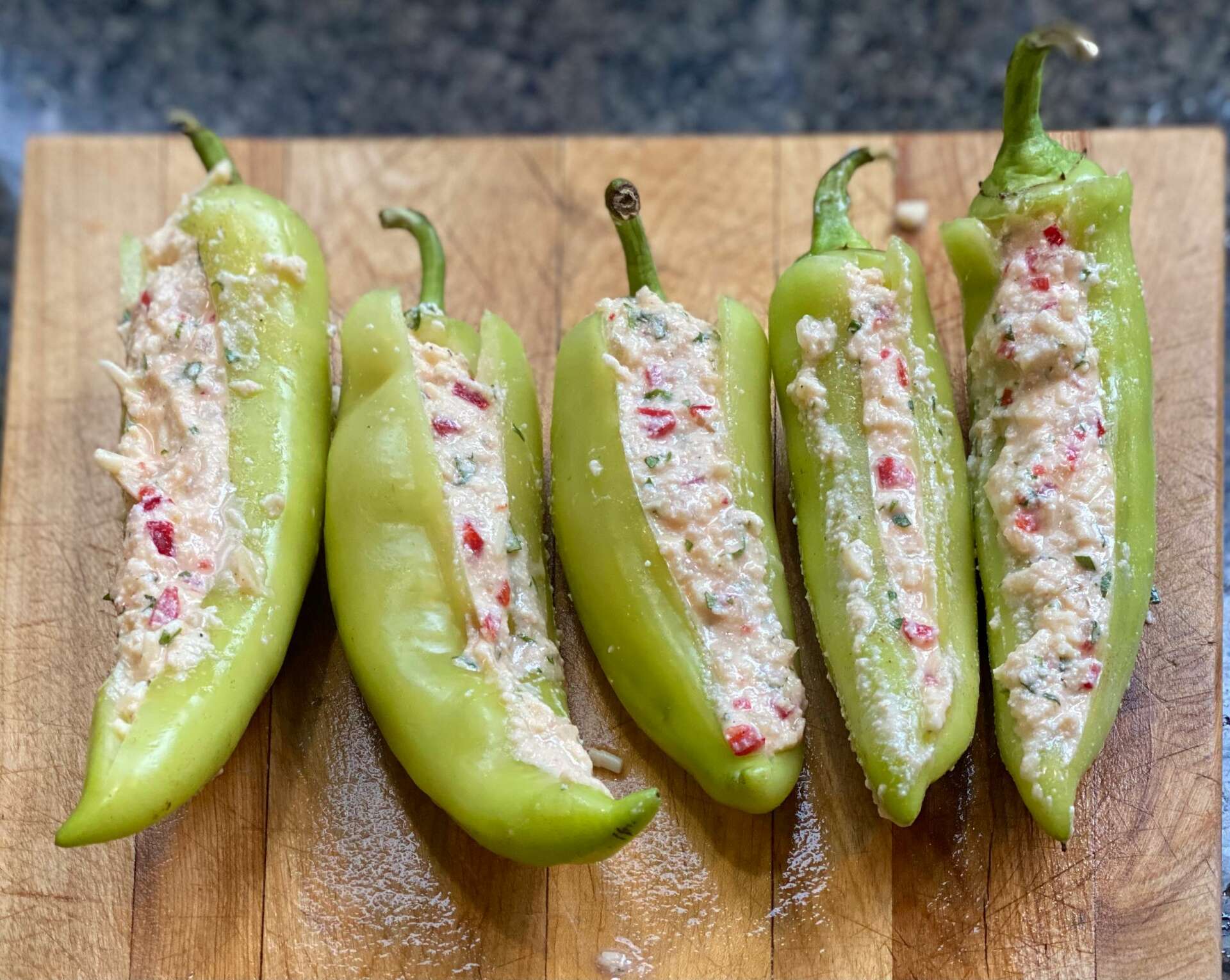 Bacon-wrapped, ricotta-stuffed Hungarian wax peppers