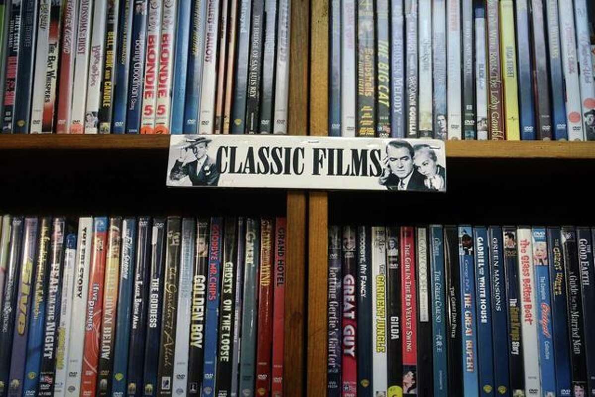 A wall of classic films at Best Video Film & Video Cultural Center, in Hamden, Conn.
