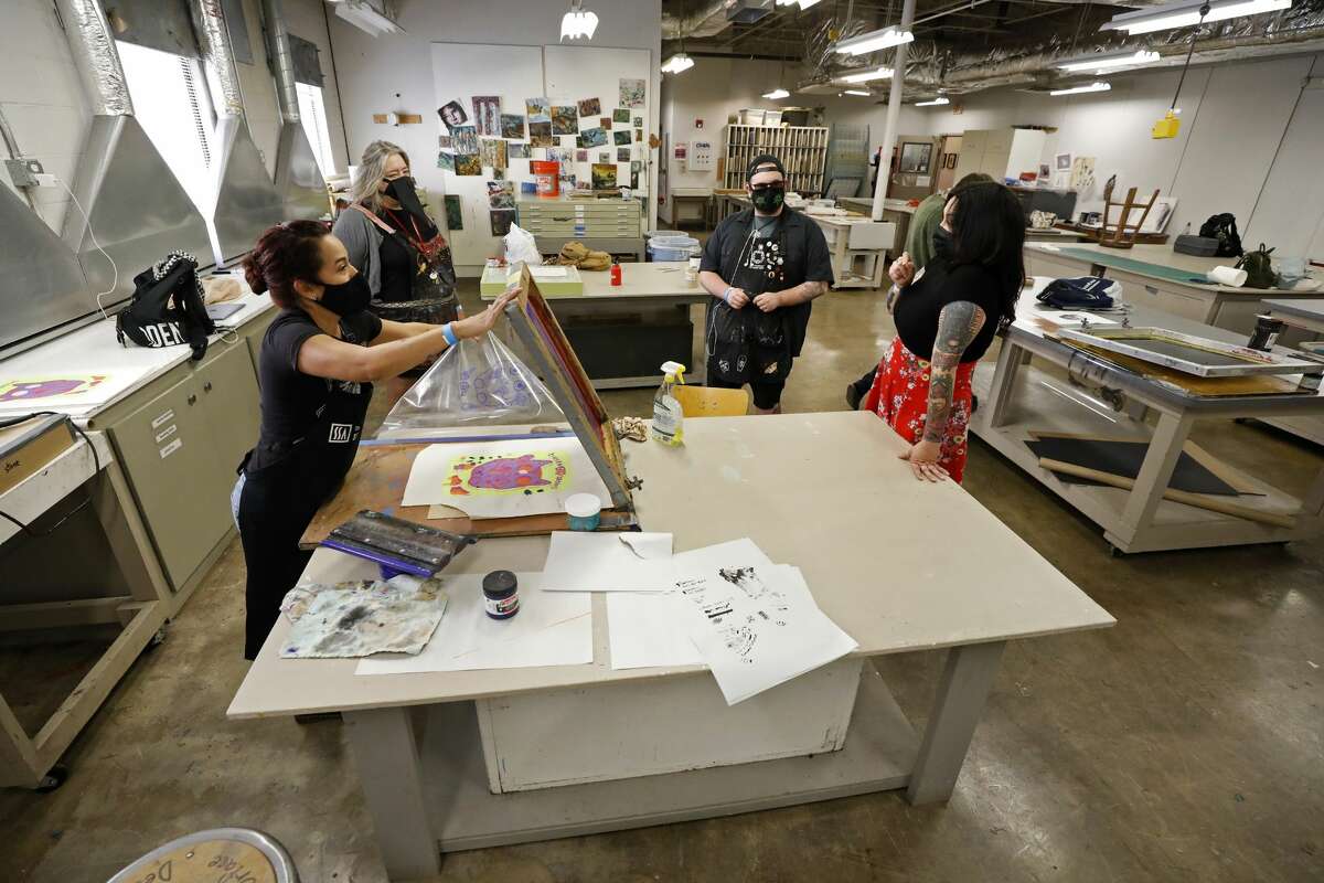 Students are seen at the the Southwest School of Art on Nov. 9, 2020. The University of Texas at San Antonio and the Southwest School of Art are combining to create a new art school in downtown San Antonio.