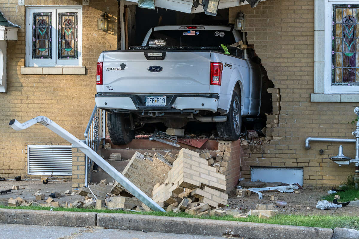 No one was seriously hurt after a man driving a white Ford pickup truck crashed through the front doors of Kassly-Meridith Funeral Home in Collinsville.
