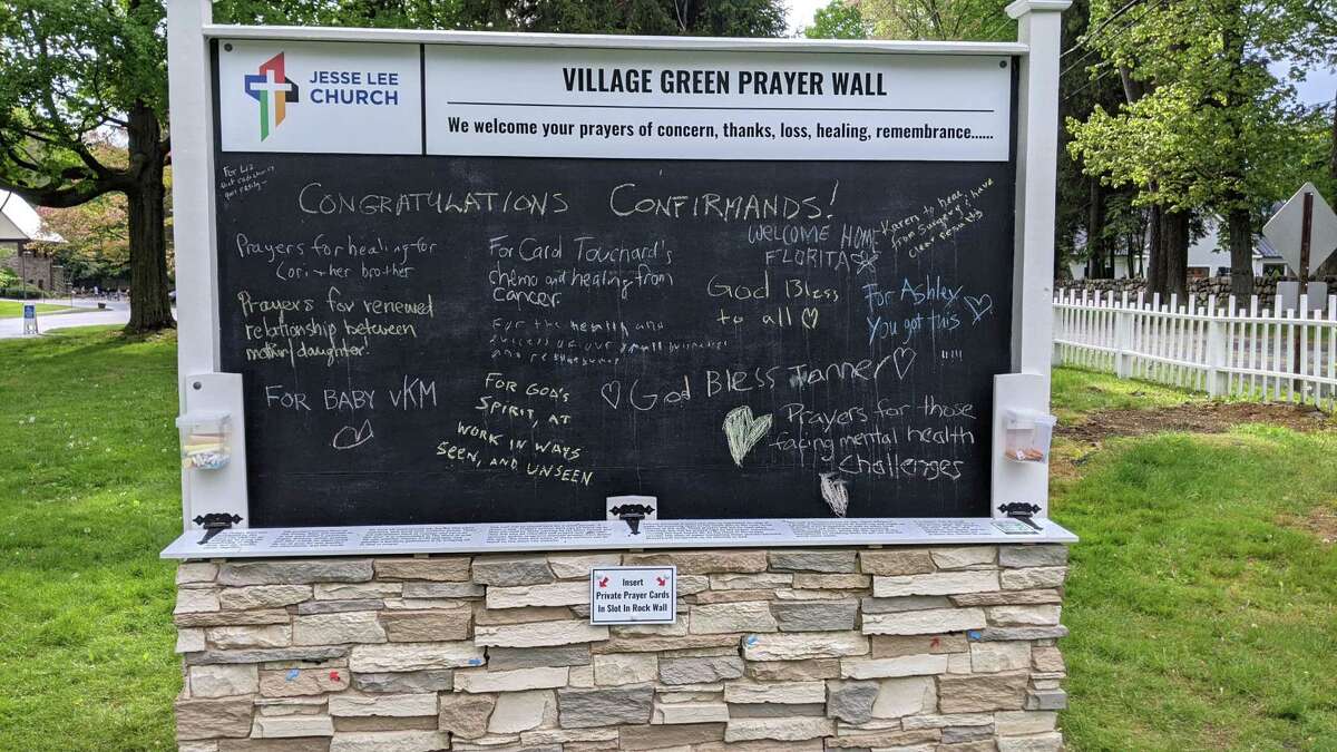 The prayer wall, which was first installed at Jesse Lee Memorial United Methodist Church in Ridgefield in May, is returning to the corner of Main Street and King Lane from Aug. 30 through Sept. 13.