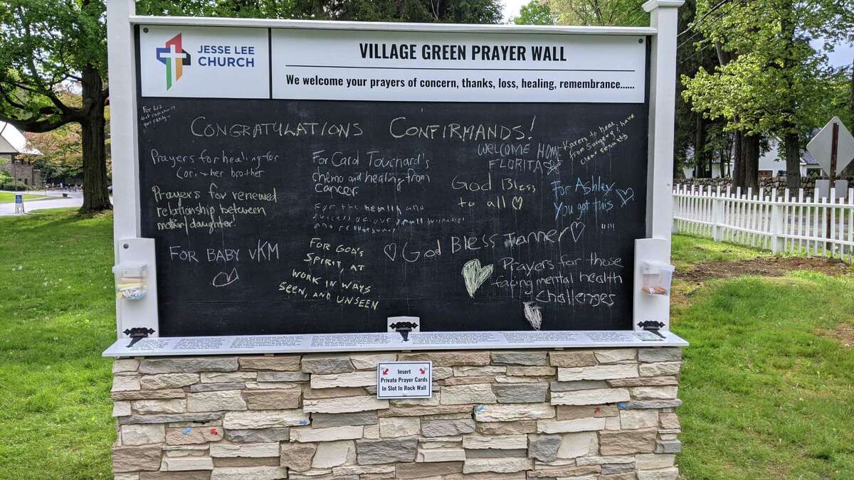 The prayer wall, which was first installed at Jesse Lee Memorial United Methodist Church in Ridgefield in May, is returning to the corner of Main Street and King Lane from Aug. 30 through Sept. 13.
