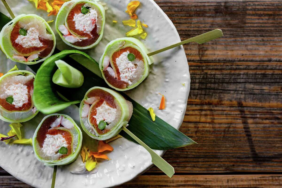 Cucumber wrapped sashimi at Ten Sushi + Cocktail Bar, opening at 4200 Westheimer spring/summer 2022.
