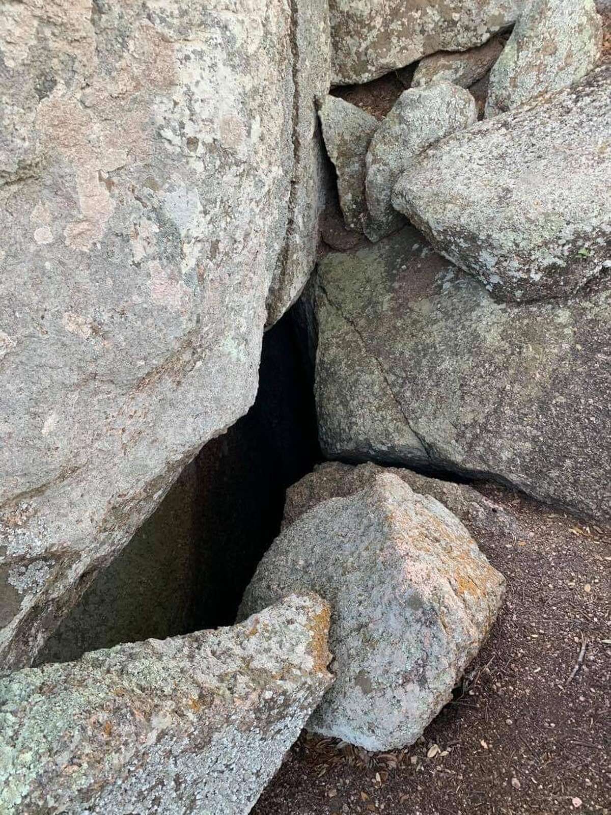 The hidden gem cave at Enchanted Rock State Park.