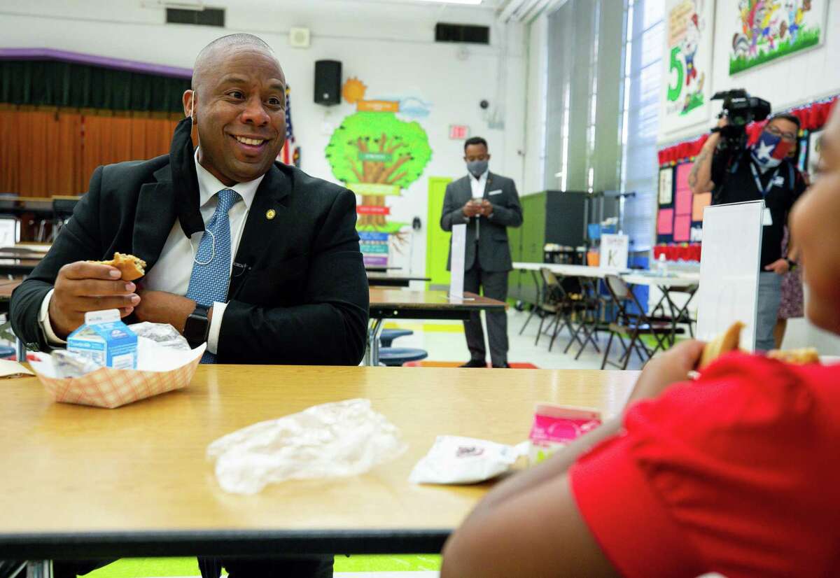 HISD superintendent Millard House II had breakfast with students at Benbrook Elementary School, during the first day of school on Monday, Aug. 23, 2021, in Houston.