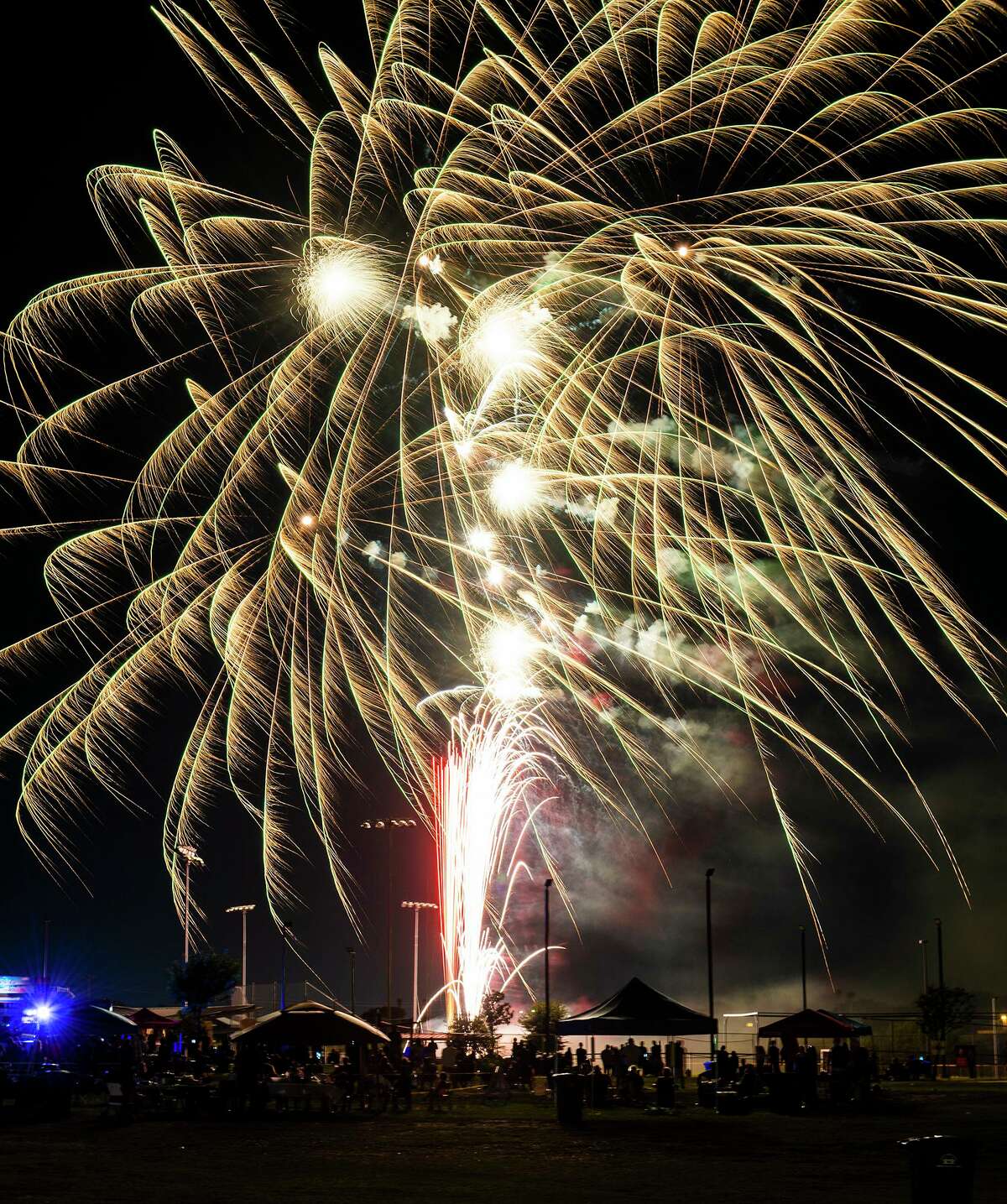 Fireworks go off after a short delay, Saturday, July 3, 2021 during an Independence Day celebration by the City of Laredo and Mayor Pro-Tempore Rudy Gonzalez at Independence Hills Regional Park.