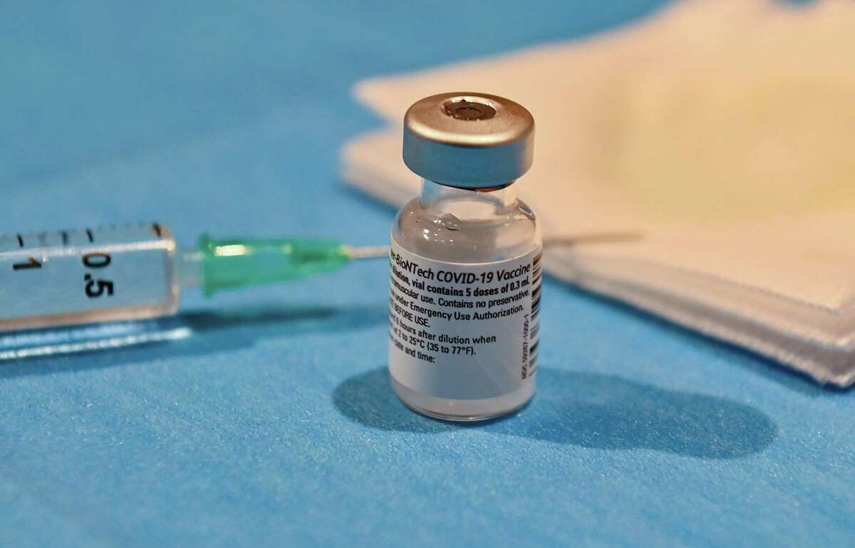 A Pfizer-BioNtech COVID-19 vaccine vial.