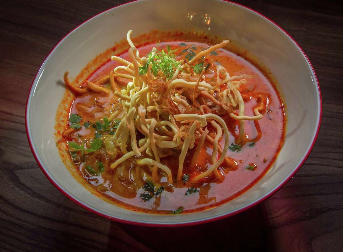 Khao soi gai, a northern Thai-style curry noodle soup with chicken and crispy egg noodles on top, is a favorite at Kin Khao. The San Francisco restaurant has closed its Dogpatch location.