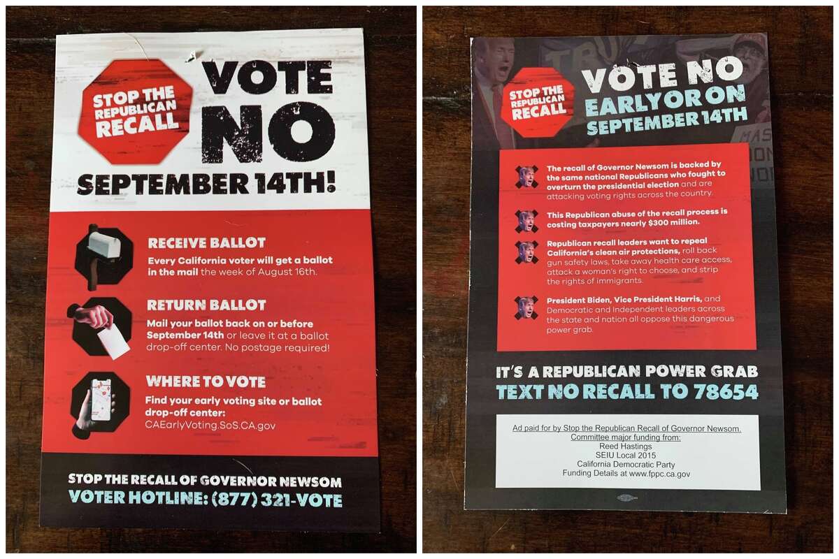 A mailer from Gavin Newsom's "Stop the Republican Recall" committee.
