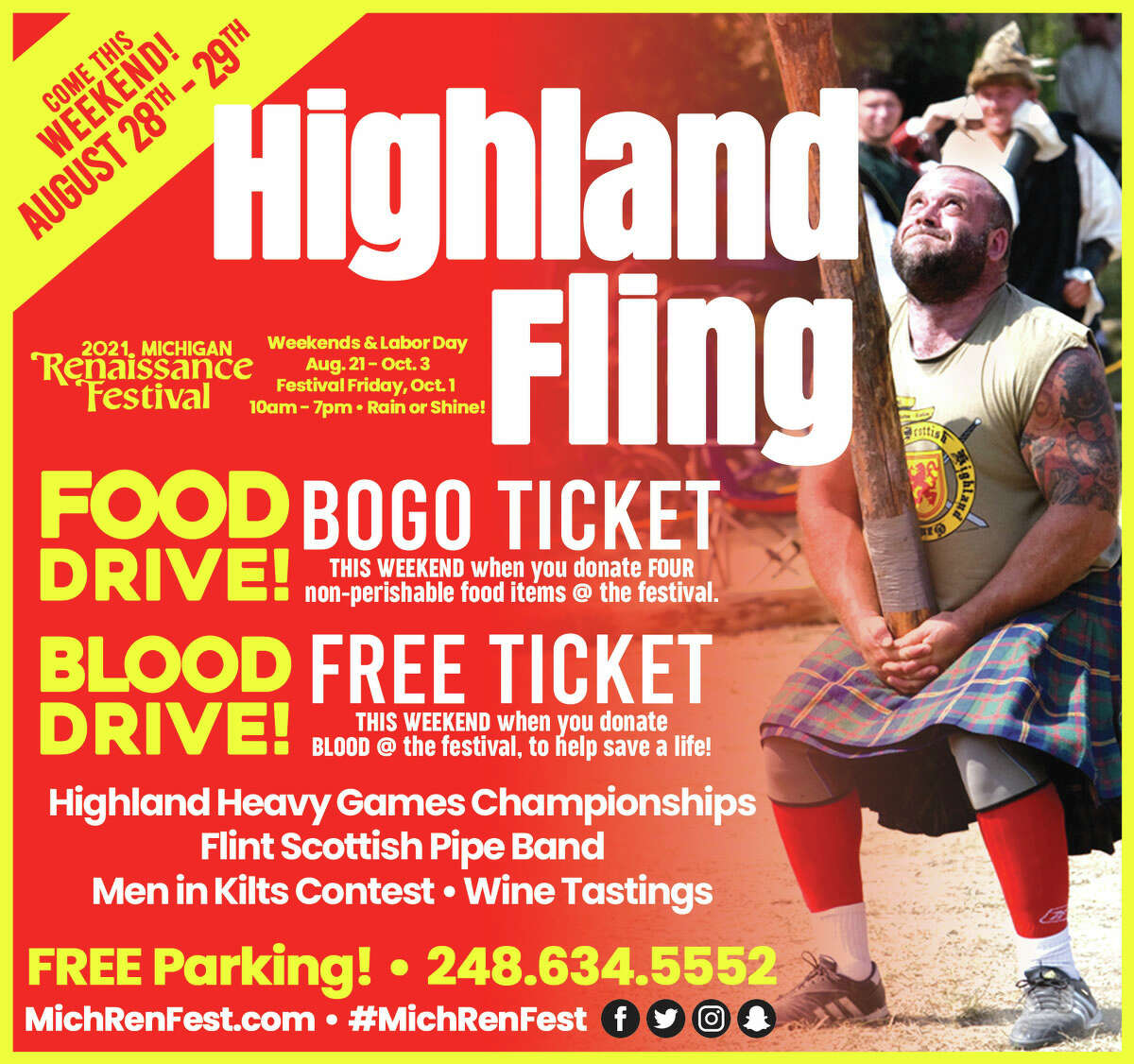 Michigan Renaissance Festival's Highland Fling weekend flyer.