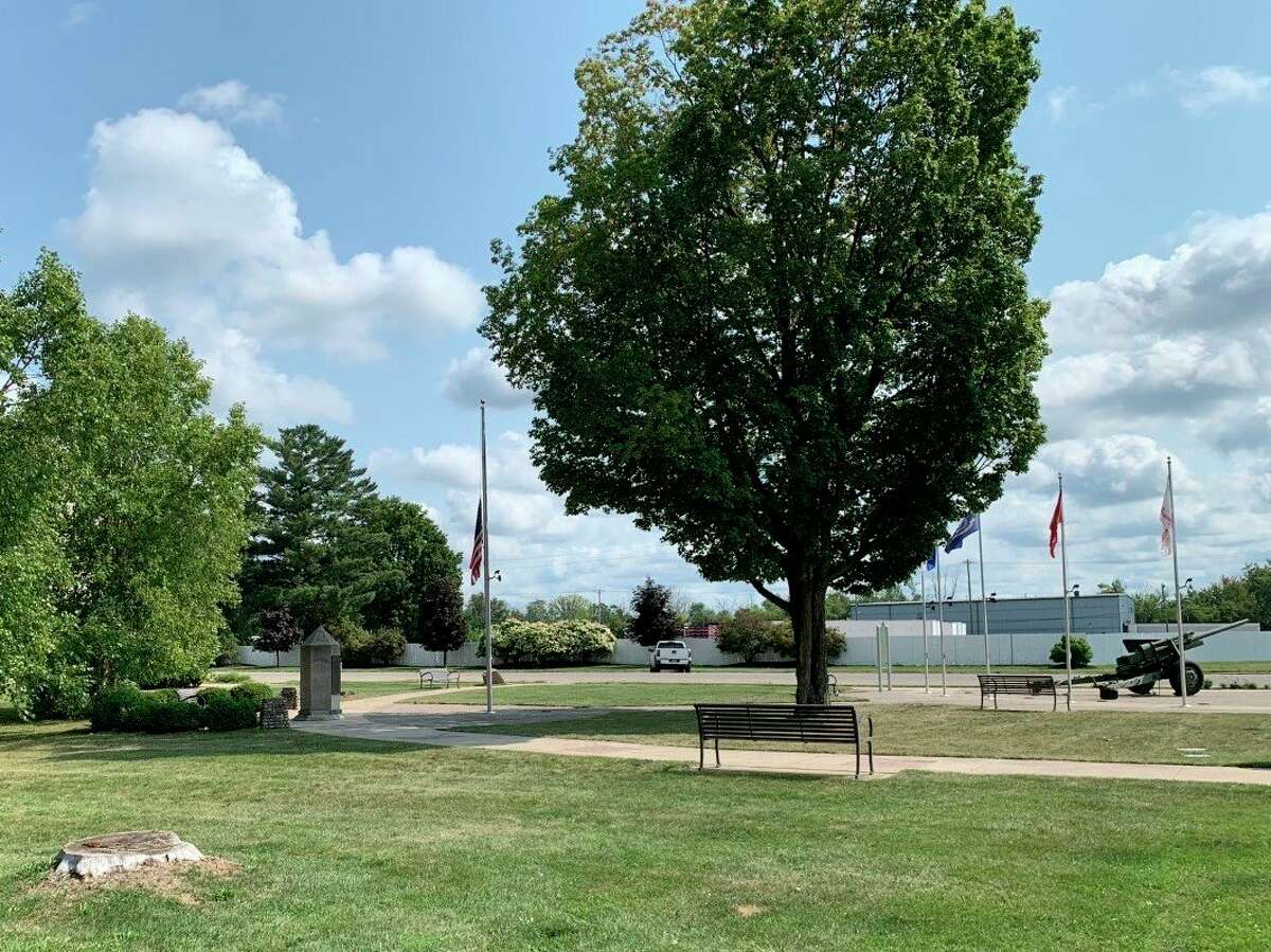 Members of the Evart VFW Post 7979 are working on plans to place a monument in honor of soldiers killed in the Korean War in Guyton Park approximately where the tree stump is now located. Dedication of the memorial is tentatively planned for Memorial Day 2022. (Pioneer photo/Cathie Crew)