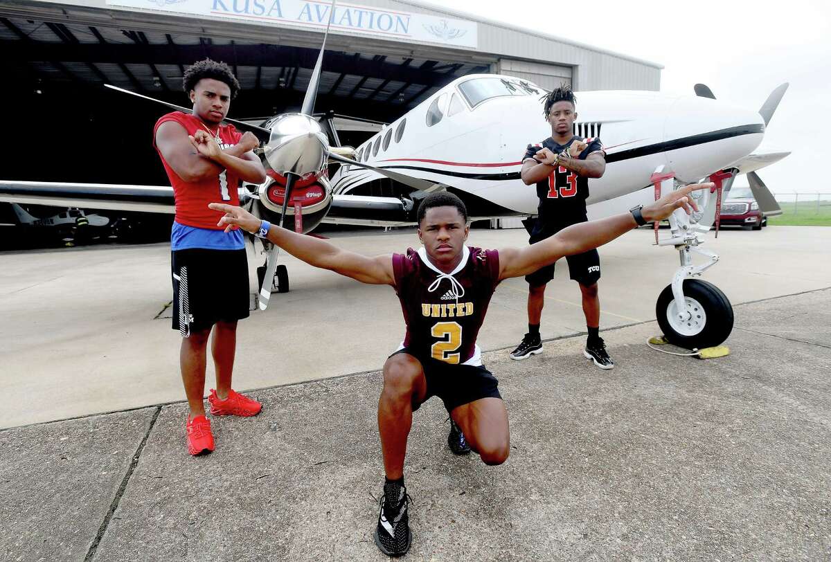 Beaumont United's Chandler Rivers, West Brook's Bryce Anderson and Port Arthur Memorial's Jaylon Guilbeau are the region's stand-outs in enforcing the no-fly zone defense. Photo made Wednesday, August 4, 2021 Kim Brent/The Enterprise