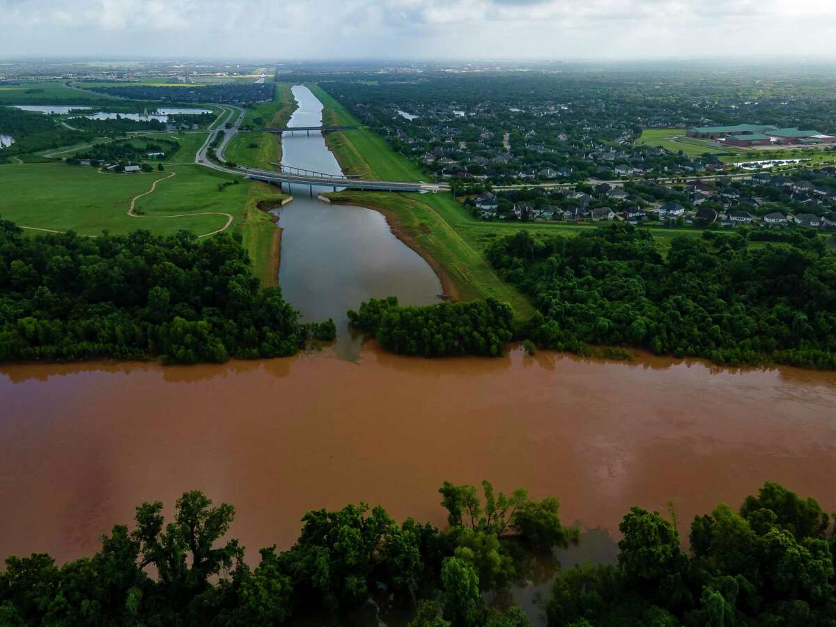 Levees along Ditch H protect Sugar Land neighborhoods north of the Brazos River, shown June 24, 2021.
