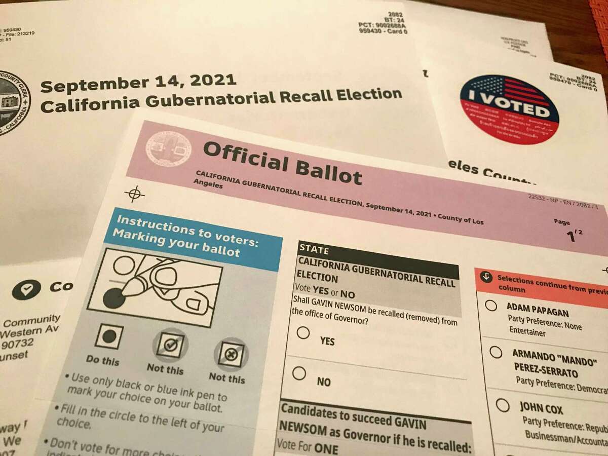 A view of the ballot for the 2021 California gubernatorial recall race.