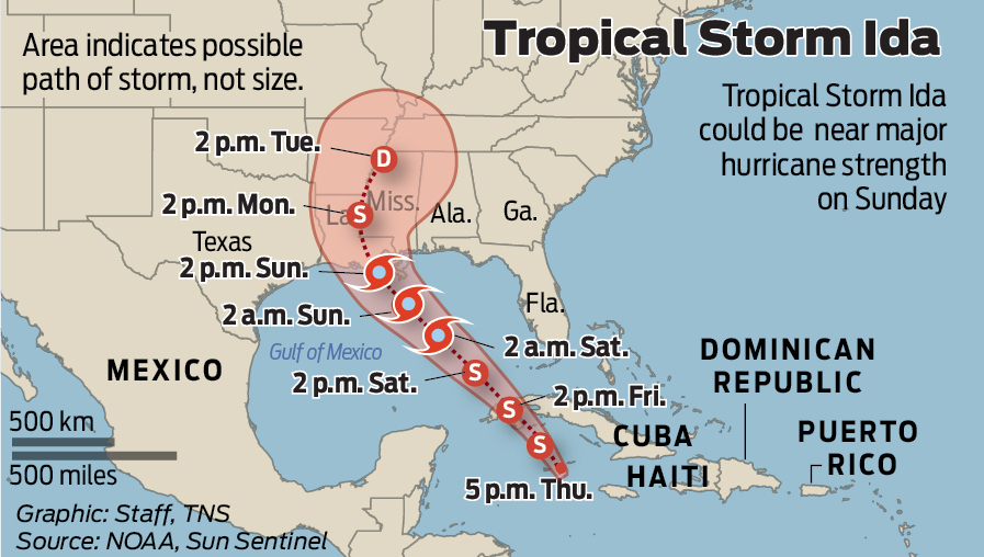 Tropical Storm Ida expected to strengthen to hurricane over Gulf of Mexico