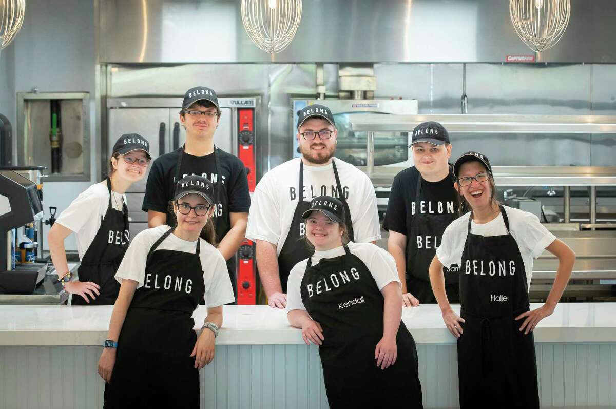 The original seven Belong Kitchen employees are, back row from left, Ellie Brown, Sam Jones, John Pitner, Sam Adamson and, front row from left, Alden Faas, Kendall Tate, Halle Gibson and culinary program director Jennifer Cardenas.