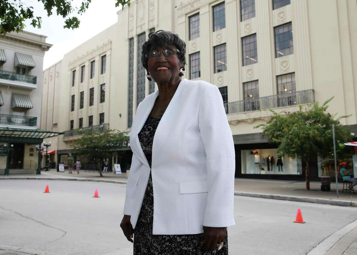 Dorothy Price Collins, 89, stands in front of the Joske’s Building on Friday. Collins, who retired in 1995, was a longtime educator who was among the first Black school teachers who participated in faculty integration in Texas schools in the early 1960s. She also participated in the 1960 demonstrations at Joske’s, which initially continued to refuse to serve African Americans in two of its restaurants, the Camellia Room and the Chuck Wagon, after seven downtown lunch counters had voluntarily desegregated in March 1960. Joske’s desegregated the restaurants by late summer 1960s. Now, 61 years later, Collins supports interpretation of the civil rights movement, as well as an honest portrayal of the role of slavery in early Texas, as part of the planned nearly $400 million makeover of the Alamo.