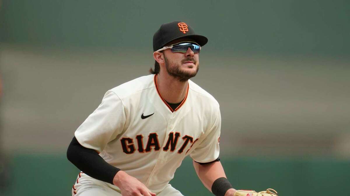 San Francisco Giants' Kris Bryant against the New York Mets during a baseball game in San Francisco, Wednesday, Aug. 18, 2021. (AP Photo/Jeff Chiu)