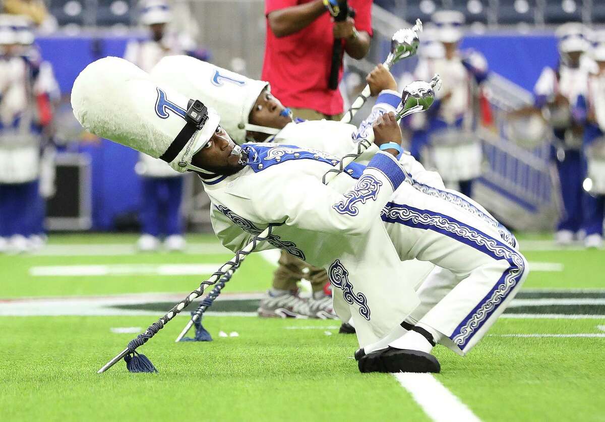 Drum majors with the Tennessee State University Aristocrat of Bands perform during the National Battle of the Bands at NRG Stadium, Sunday, August 29, 2021, in Houston. The event was created to be the nation’s best kick-off to the fall marching band season by showcasing new performances of the country’s top marching bands.