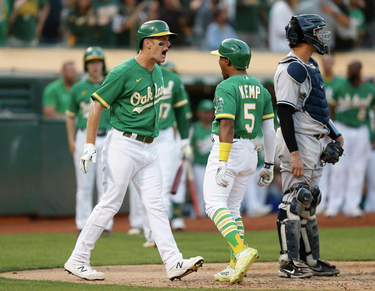 Tony Kemp of the Oakland Athletics celebrates on second after hitting  News Photo - Getty Images