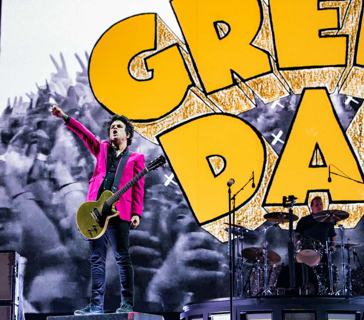 Green Day lead singer Billie Joe Armstrong on the stage with the Hella Mega Tour at Oracle Park in San Francisco on Aug. 27, 2021.