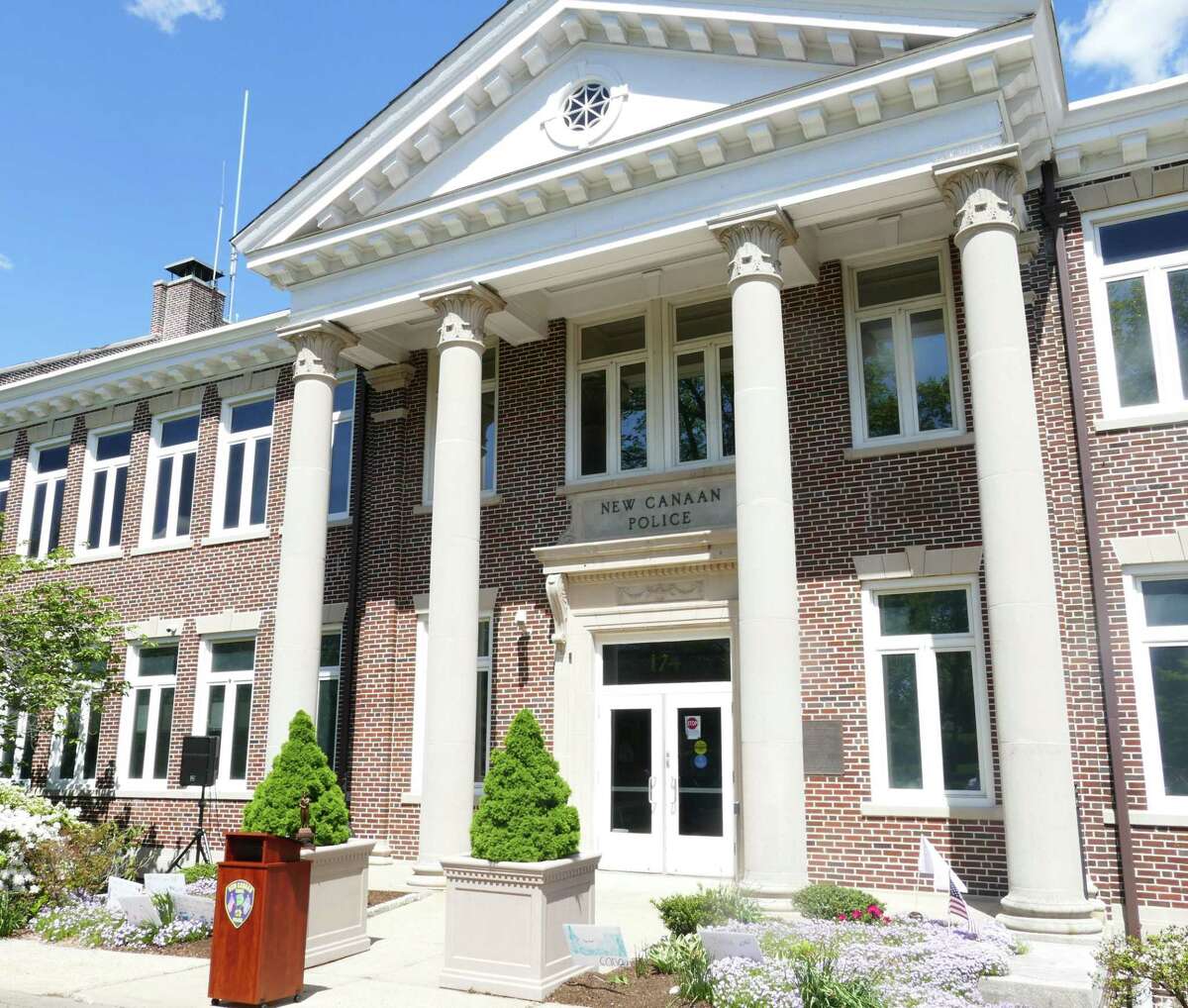 New Canaan police headquarters. The department is asking people to lock up their valuables, after a recent spate of larcenies that included a car theft.