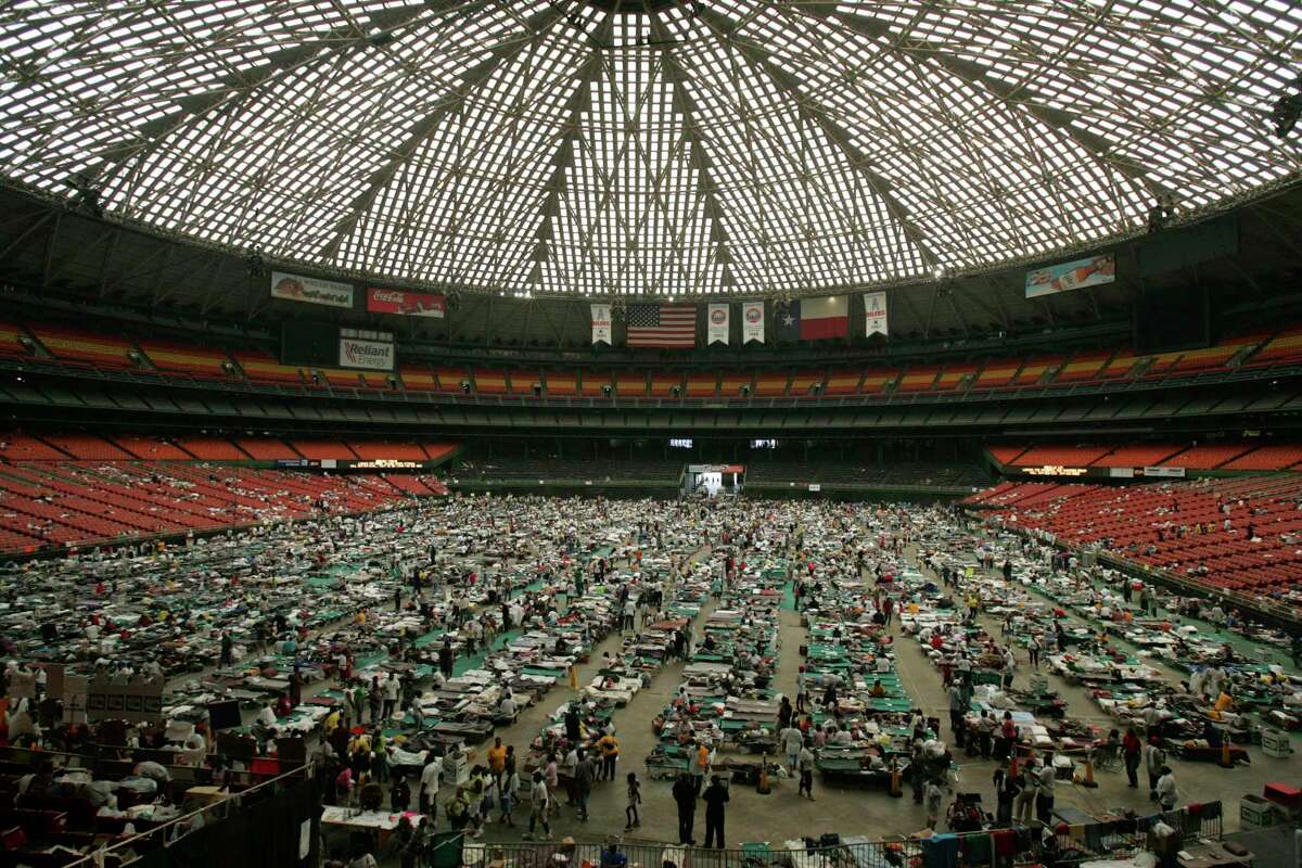 In this Sept. 4, 2005, Houston's Astrodome is filled with people seeking refuge after Hurricane Katrina. The Astrodome will remain silent and empty as the 2011 NCAA Final Four is played next door at Reliant Stadium.