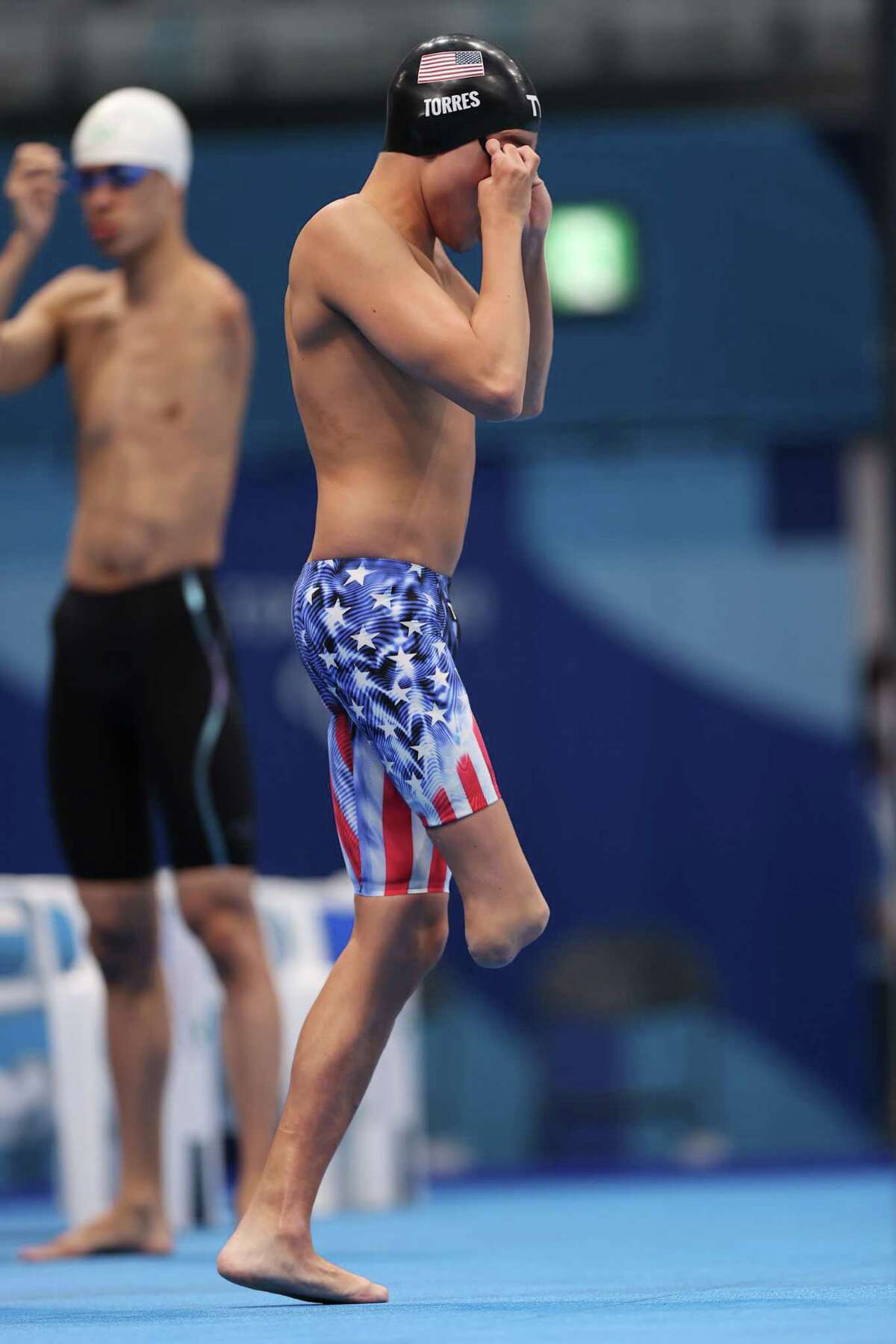 TOKYO, JAPAN - AUGUST 31: Matthew Torres of Team United States prepares to compete in the Men's 400m Freestyle - S8 Final on day 7 of the Tokyo 2020 Paralympic Games at Tokyo Aquatics Centre on August 31, 2021 in Tokyo, Japan. (Photo by Lintao Zhang/Getty Images)