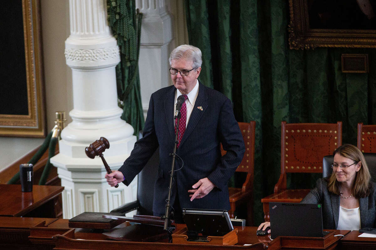 Texas Lt. Gov. Dan Patrick gavels in the Senate to begin the session as lawmakers debate the GOP voting and elections bill at the Capitol in Austin, Texas on Tuesday, Aug. 31, 2021. (Mikala Compton/Austin American-Statesman via AP)